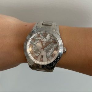 Michael Kors Watch Silver and Rose Gold Map Detail